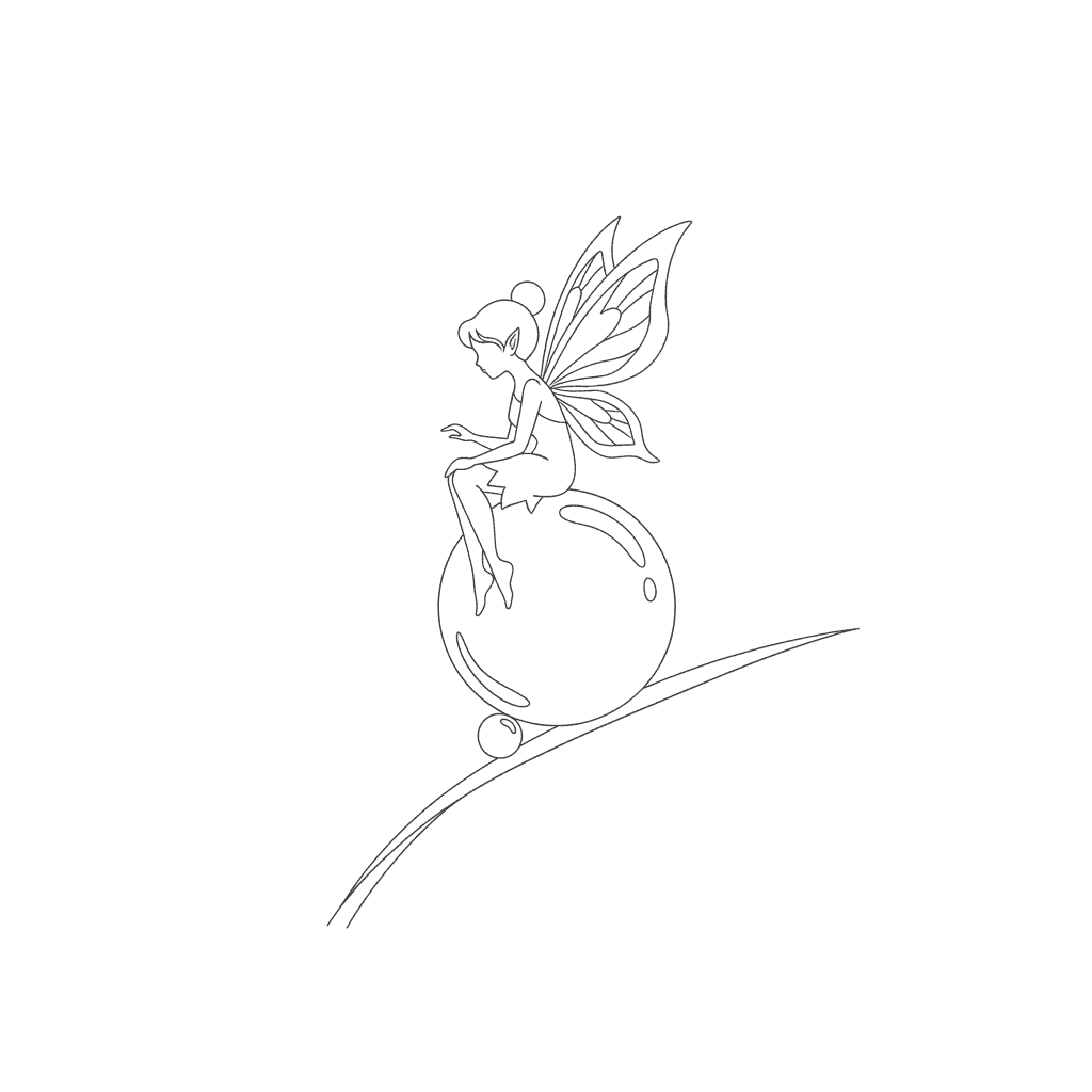Fairy Perched On Dewdrop - easy sketch drawing idea