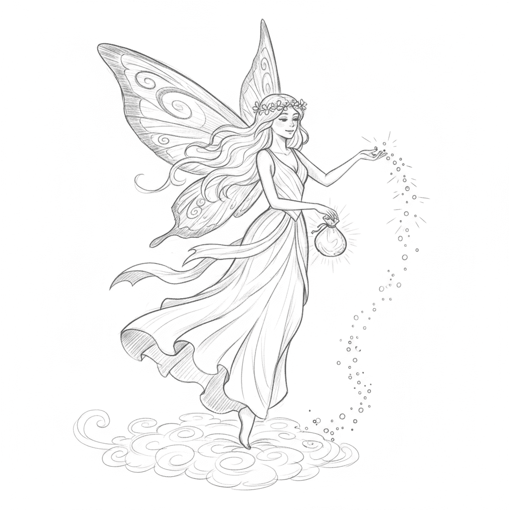 Fairy Sprinkling Stardust - medium sketch drawing idea