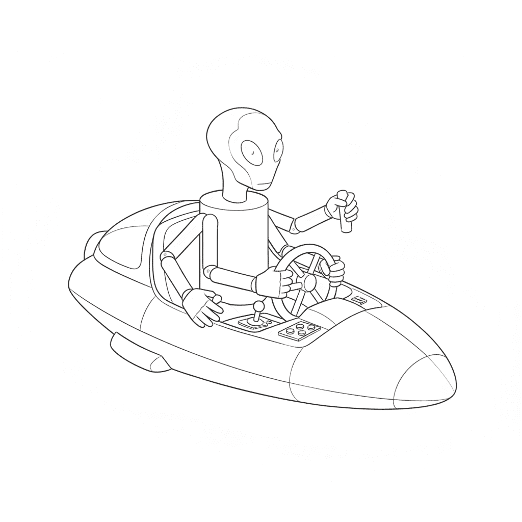 Four Armed Alien Piloting Spaceship - easy sketch drawing idea