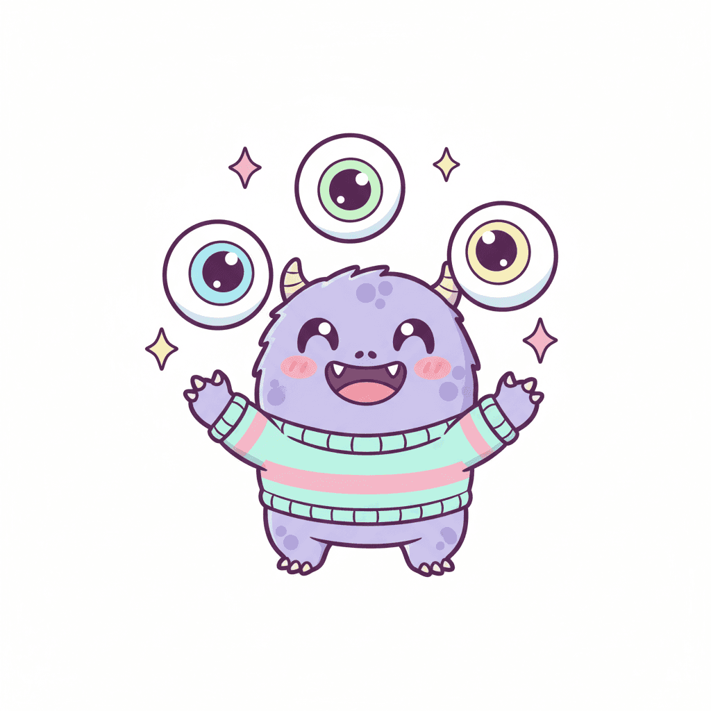 Monster Juggling Eyeballs - medium cartoon drawing idea