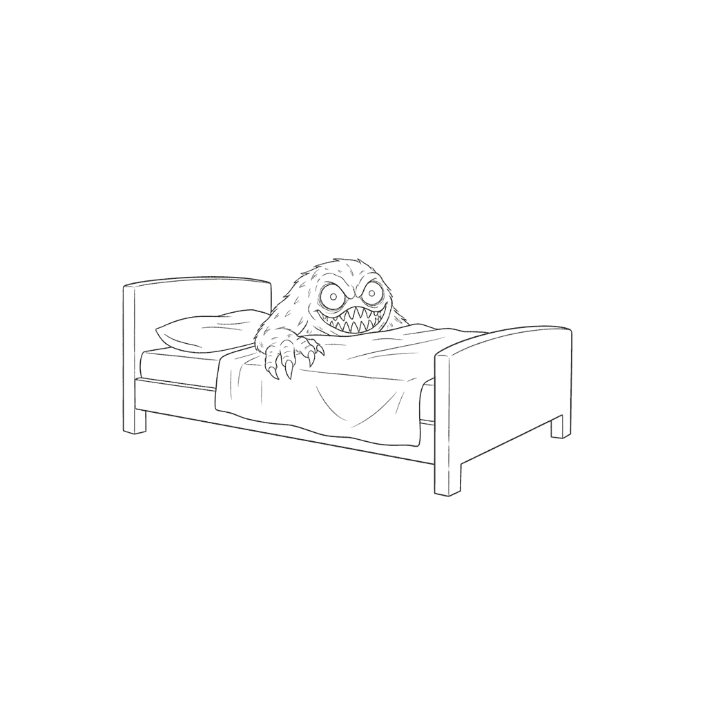 Monster Peeking From Under Bed - easy sketch drawing idea