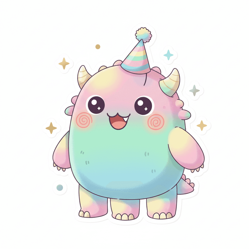 Monster Wearing Tiny Party Hat - medium cartoon drawing idea