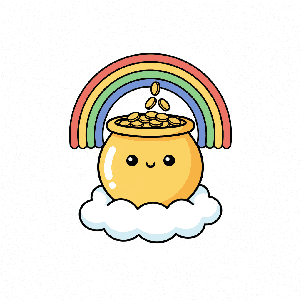 Pot Of Gold Under Rainbow - easy cartoon drawing idea