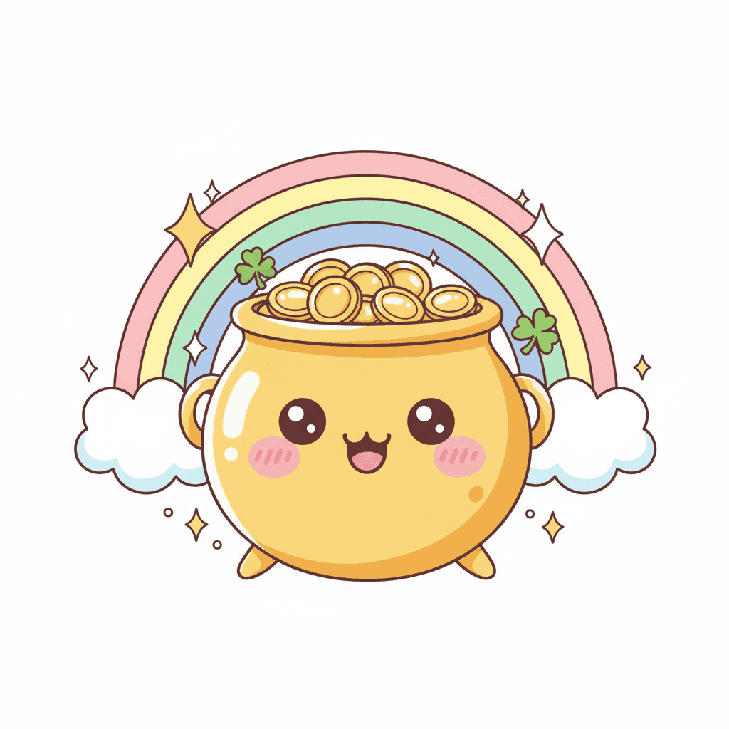 Pot Of Gold Under Rainbow - medium cartoon drawing idea