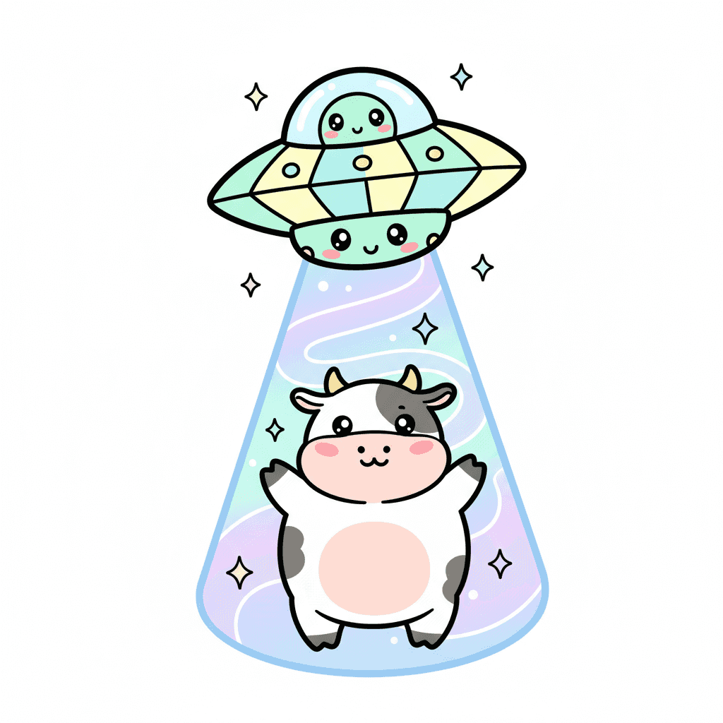 Ufo Abducting A Cow - medium cartoon drawing idea