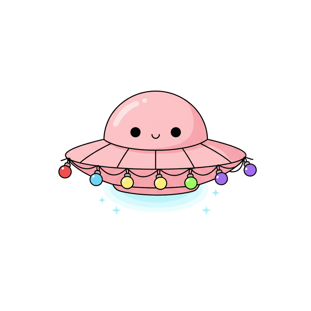 Ufo With Whimsical Party Lights - easy cartoon drawing idea