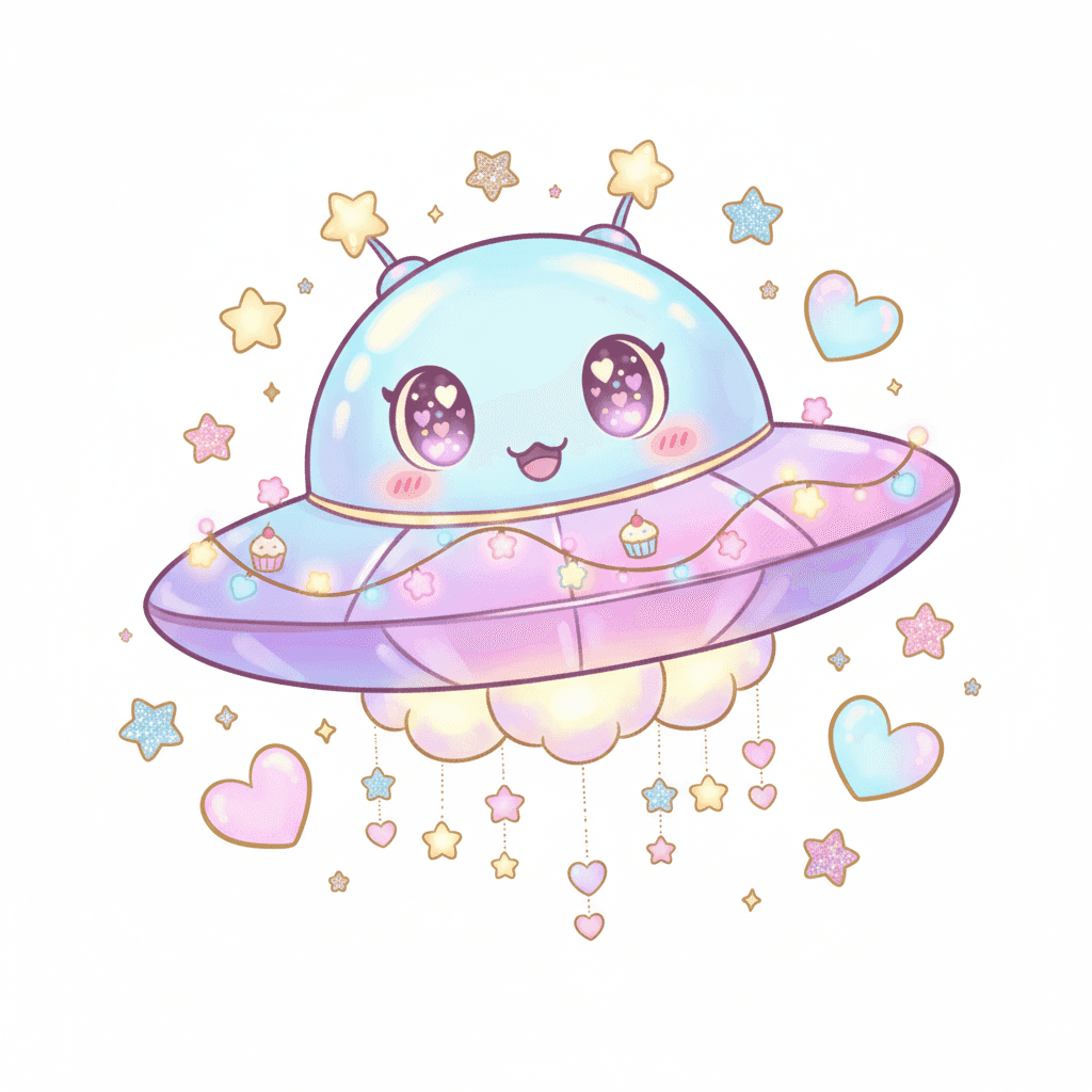 Ufo With Whimsical Party Lights - hard cartoon drawing idea