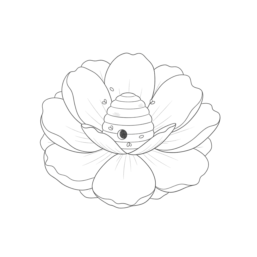 Beehive Nestled In Giant Flower - easy sketch drawing idea