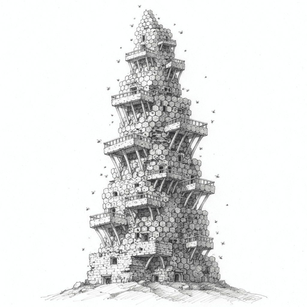 Beehives Stacked Like Skyscraper - hard sketch drawing idea