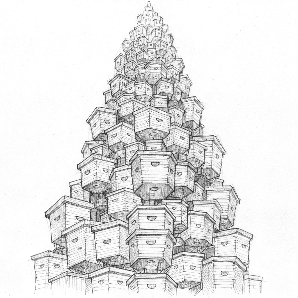 Beehives Stacked Like Skyscraper - medium sketch drawing idea