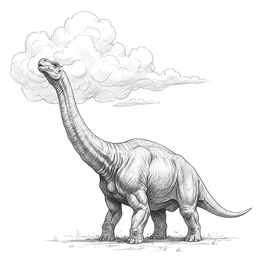 Bronto Eating Cloud - hard sketch drawing idea