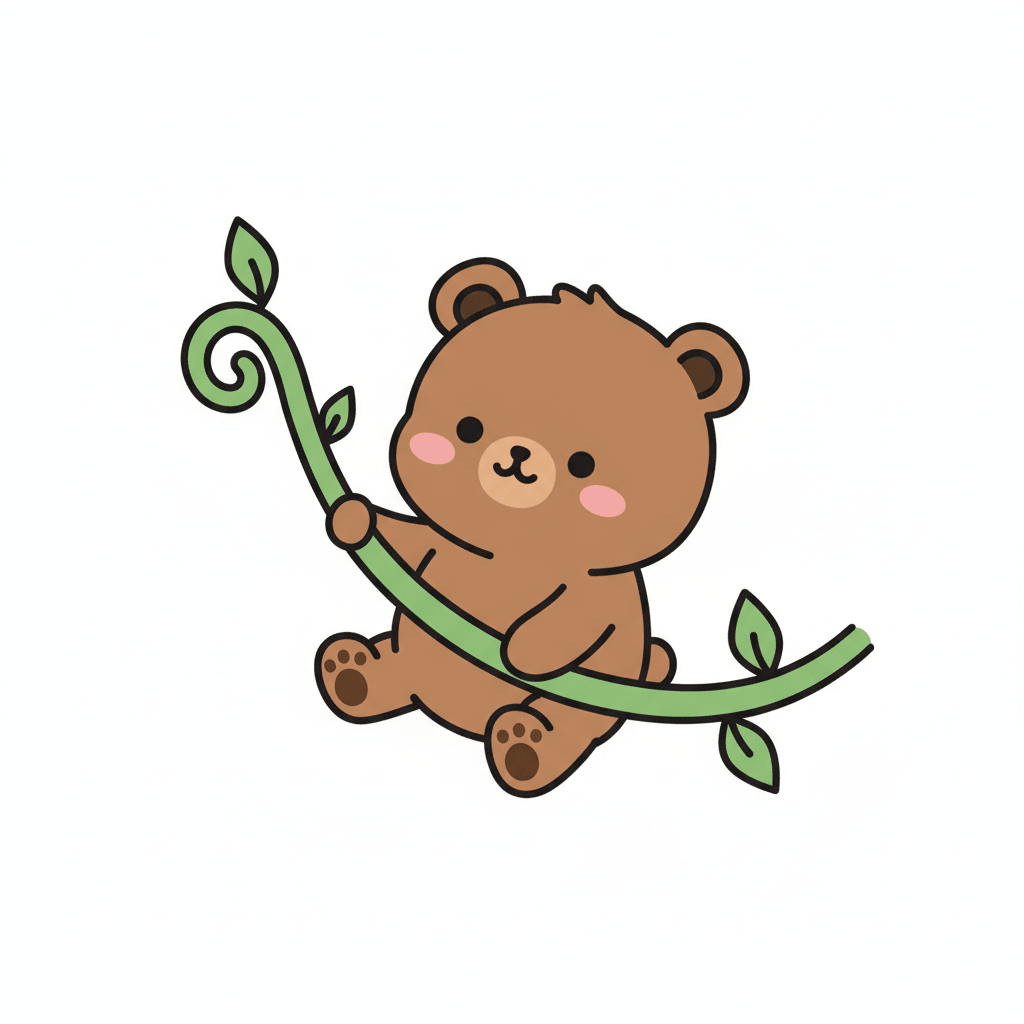 Bear Cub Swinging On Vine - easy cartoon drawing idea for animals
