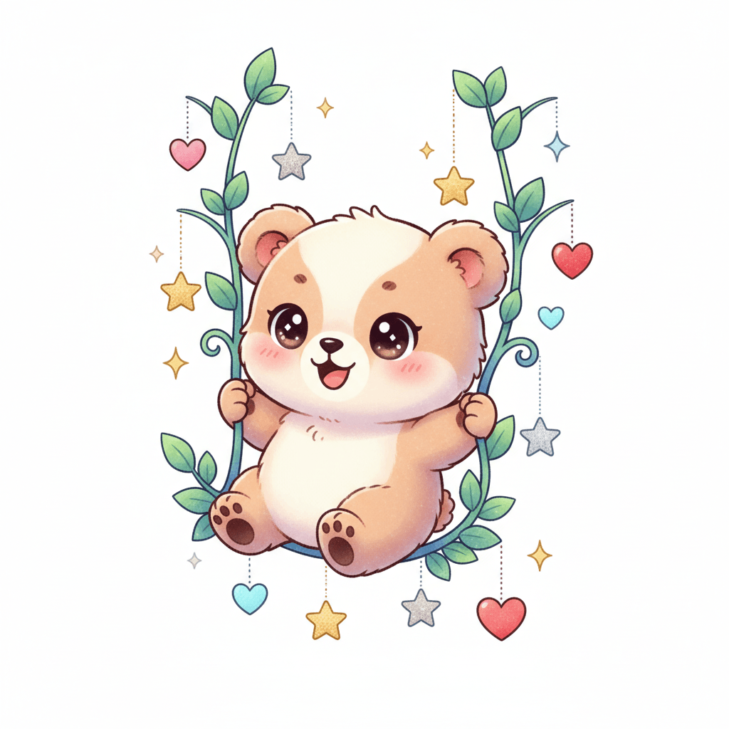 Bear Cub Swinging On Vine - hard cartoon drawing idea for animals