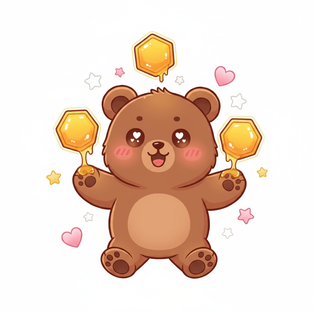 Bear Juggling Three Honeycombs - hard cartoon drawing idea for animals
