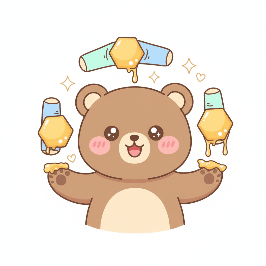 Bear Juggling Three Honeycombs - medium cartoon drawing idea for animals