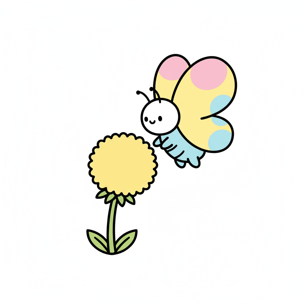 Butterfly Landing On A Dandelion - easy cartoon drawing idea for animals