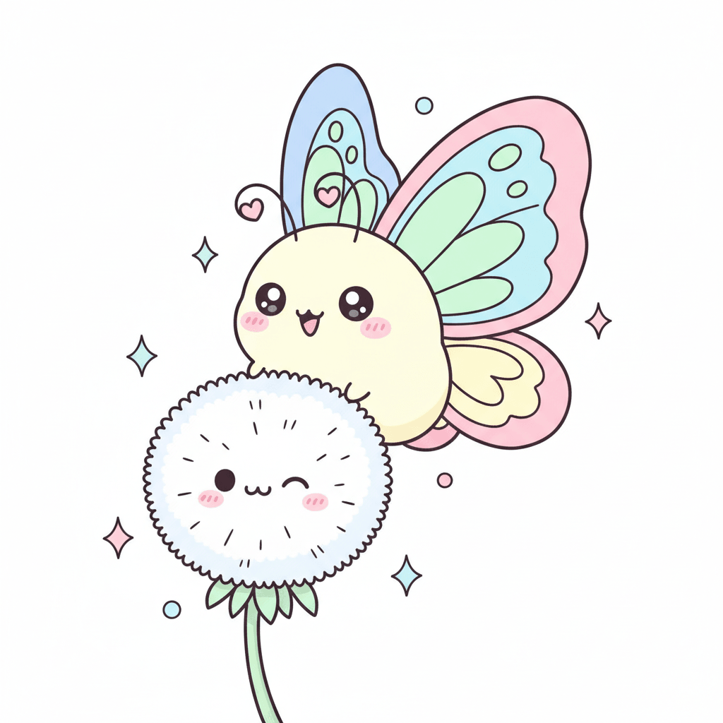 Butterfly Landing On A Dandelion - medium cartoon drawing idea for animals