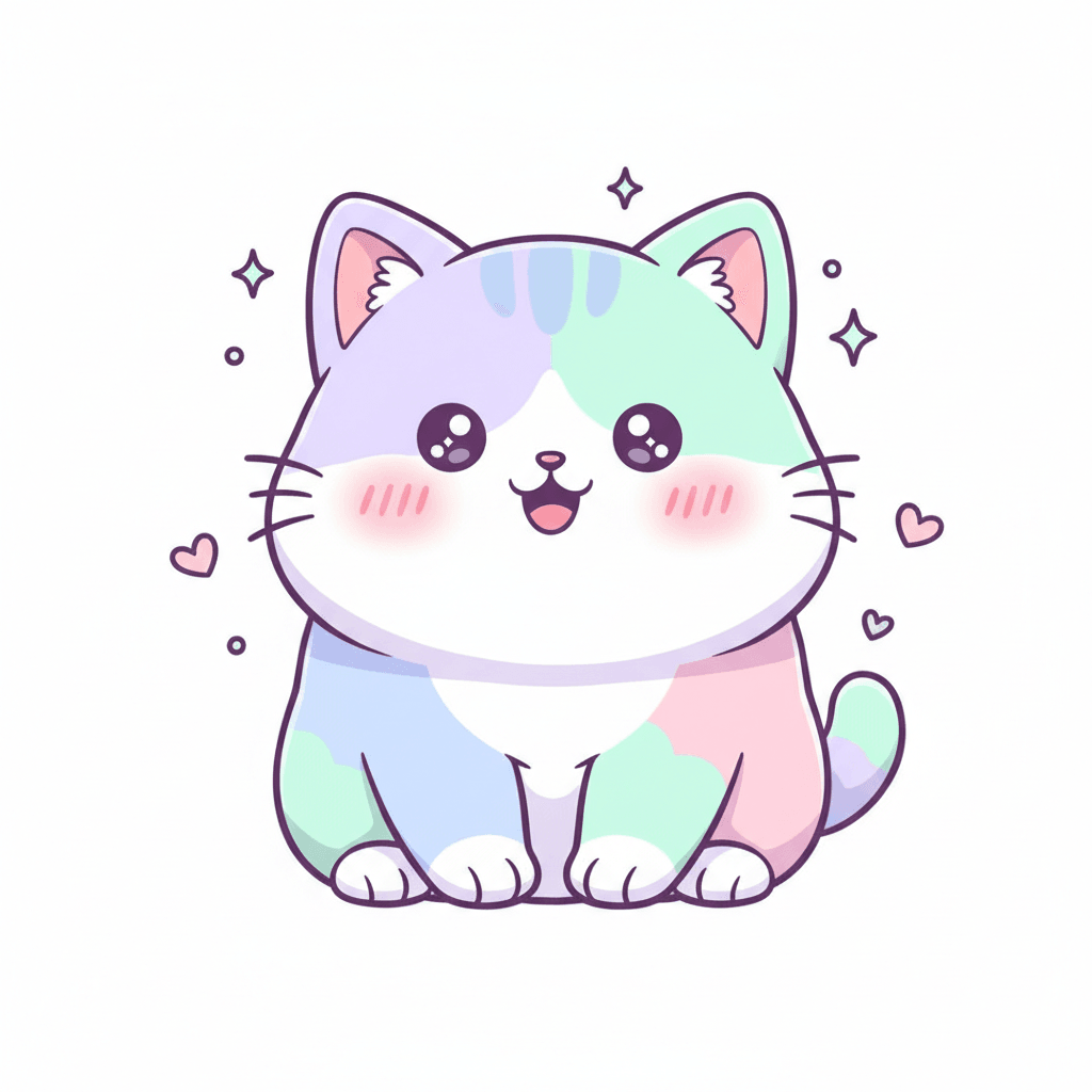 Kawaii Cat - medium cartoon drawing idea for animals