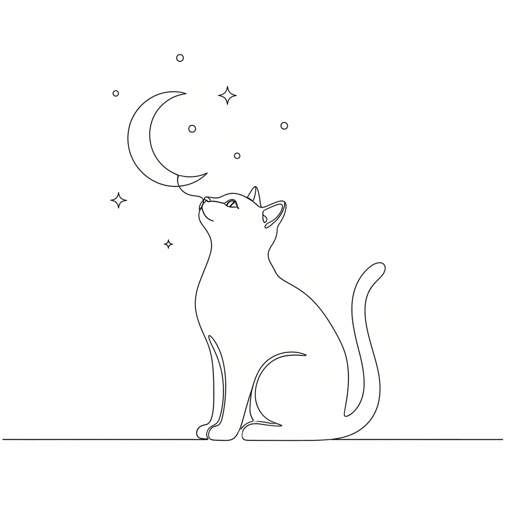 Cat Gazing at Stars (Minimalist) - easy minimalist drawing idea for animals