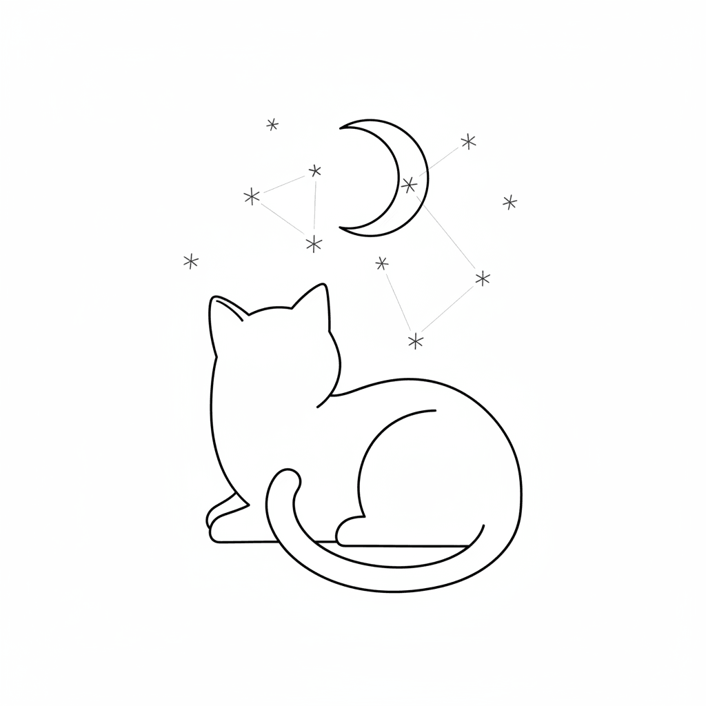 Cat Gazing at Stars (Sketch) - easy sketch drawing idea for animals