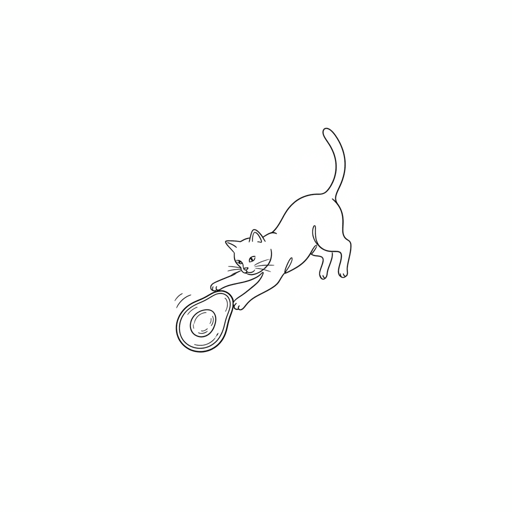 Cat Pouncing on Avocado (Minimalist) - medium minimalist drawing idea for animals