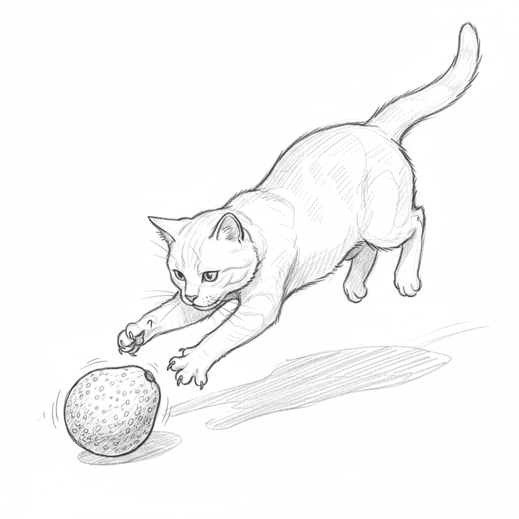 Cat Pouncing on Avocado (Sketch) - medium sketch drawing idea for animals