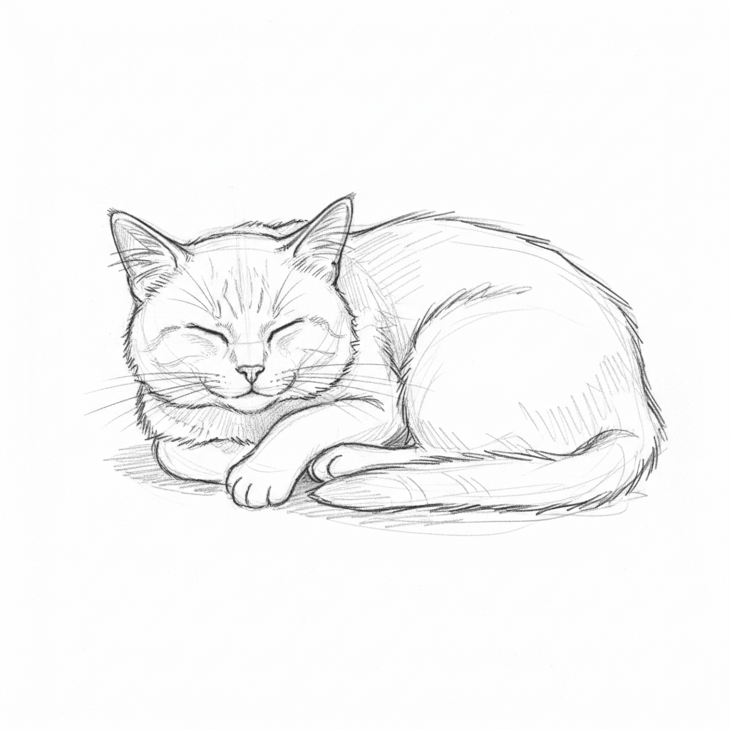 Cat (Sketch) - medium sketch drawing idea for animals