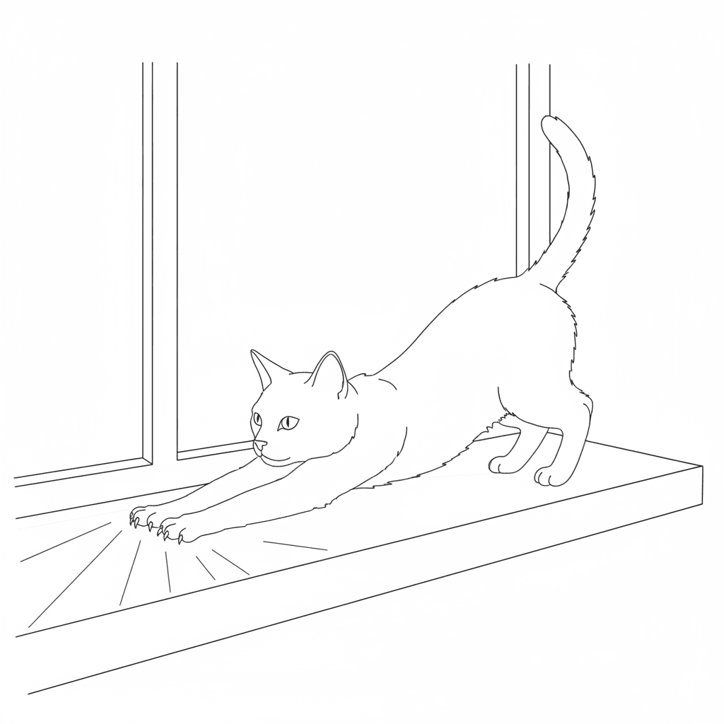 Cat Stretching on Windowsill (Sketch) - easy sketch drawing idea for animals