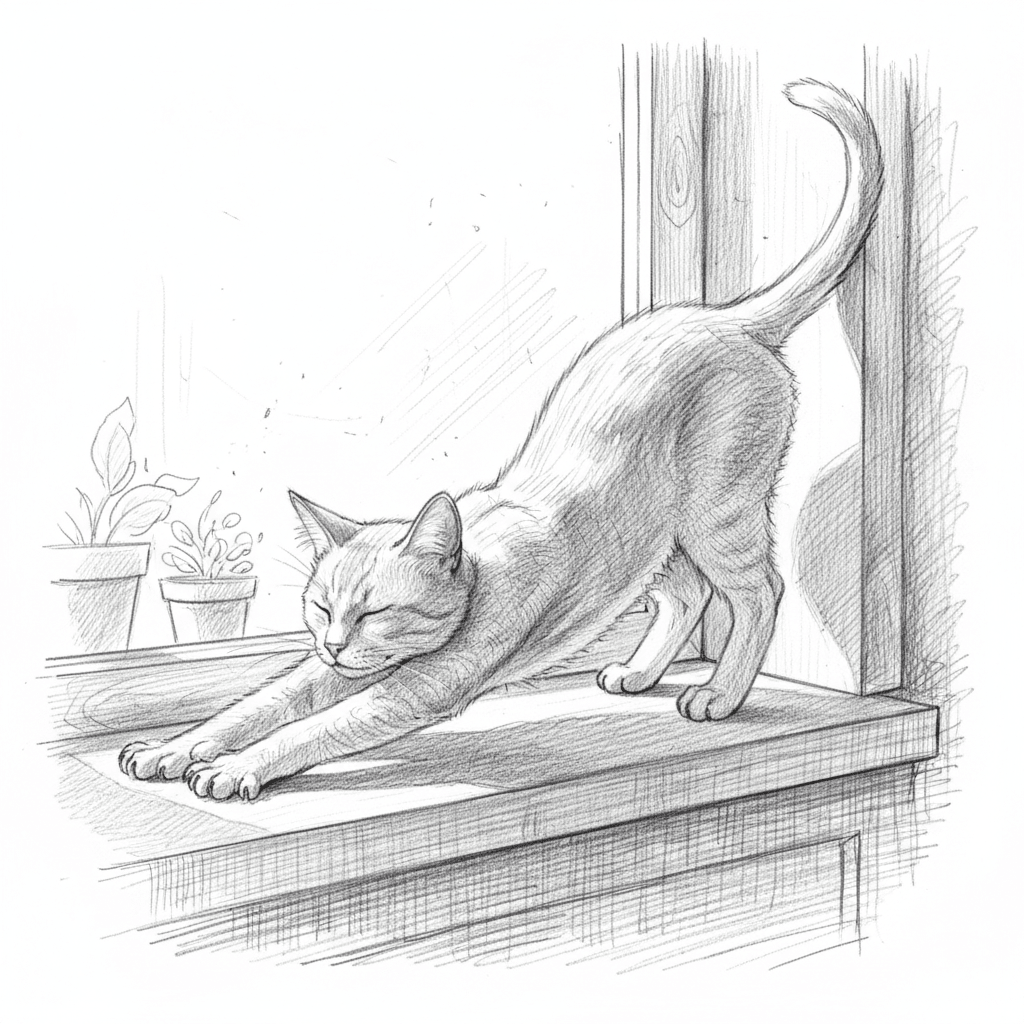 Cat Stretching on Windowsill (Sketch) - hard sketch drawing idea for animals