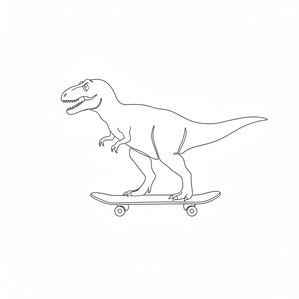 Dino Riding Skateboard - easy sketch drawing idea for animals