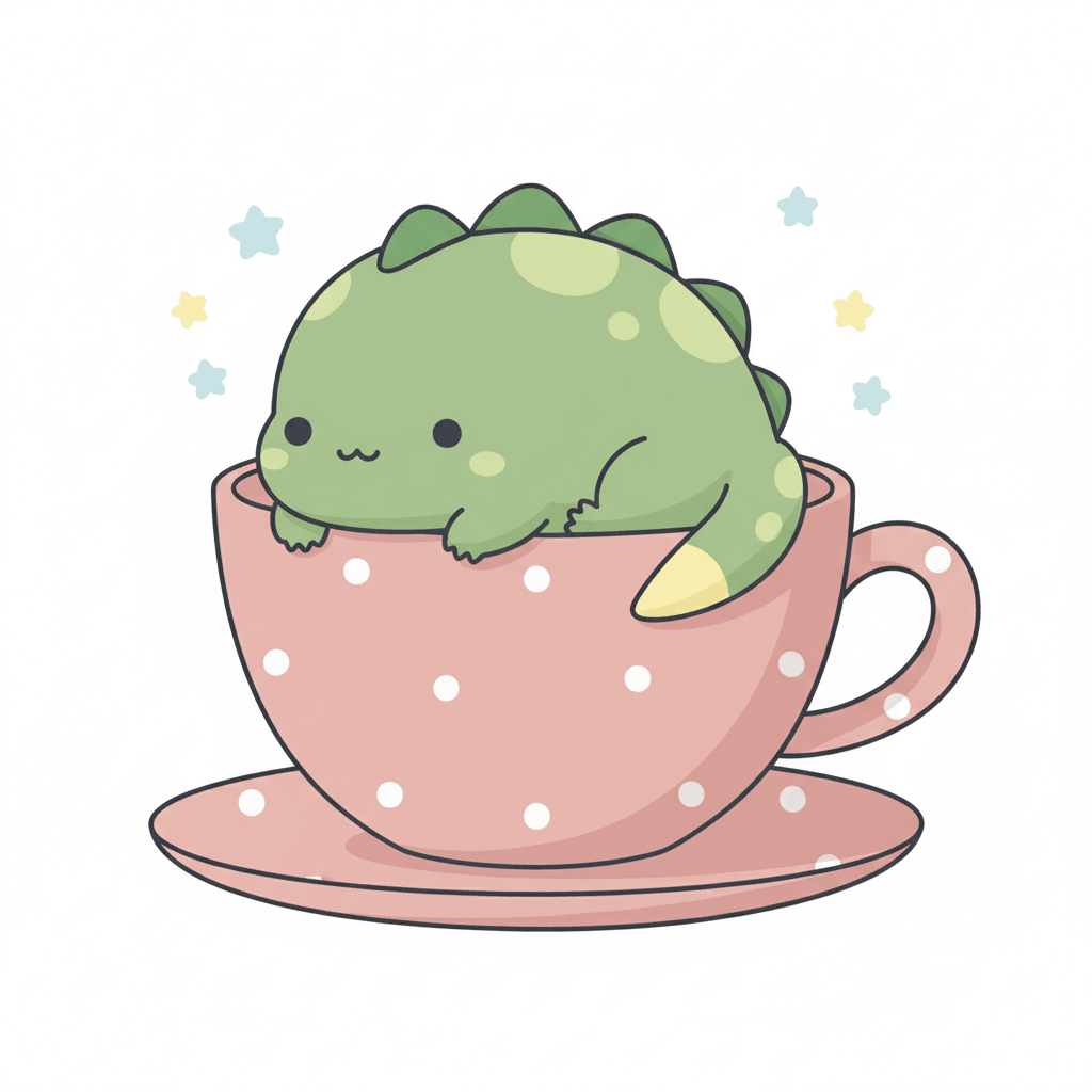 Dinosaur Sleeping In A Teacup - easy cartoon drawing idea for animals