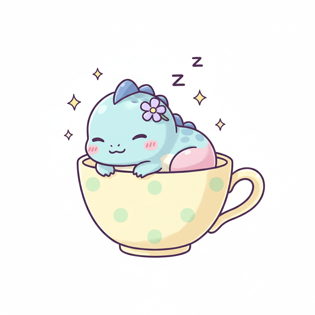 Dinosaur Sleeping In A Teacup - medium cartoon drawing idea for animals