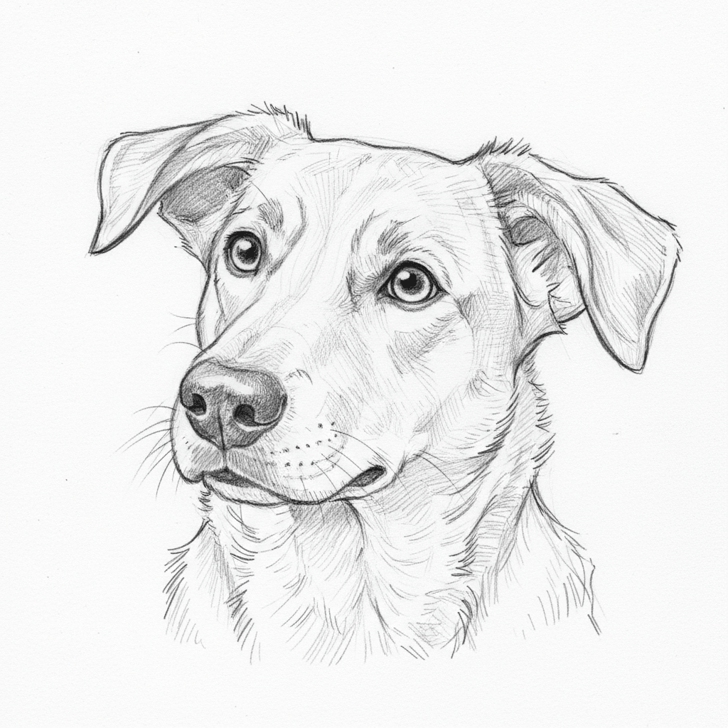 Dog Tilting Head Curiously - medium sketch drawing idea for animals