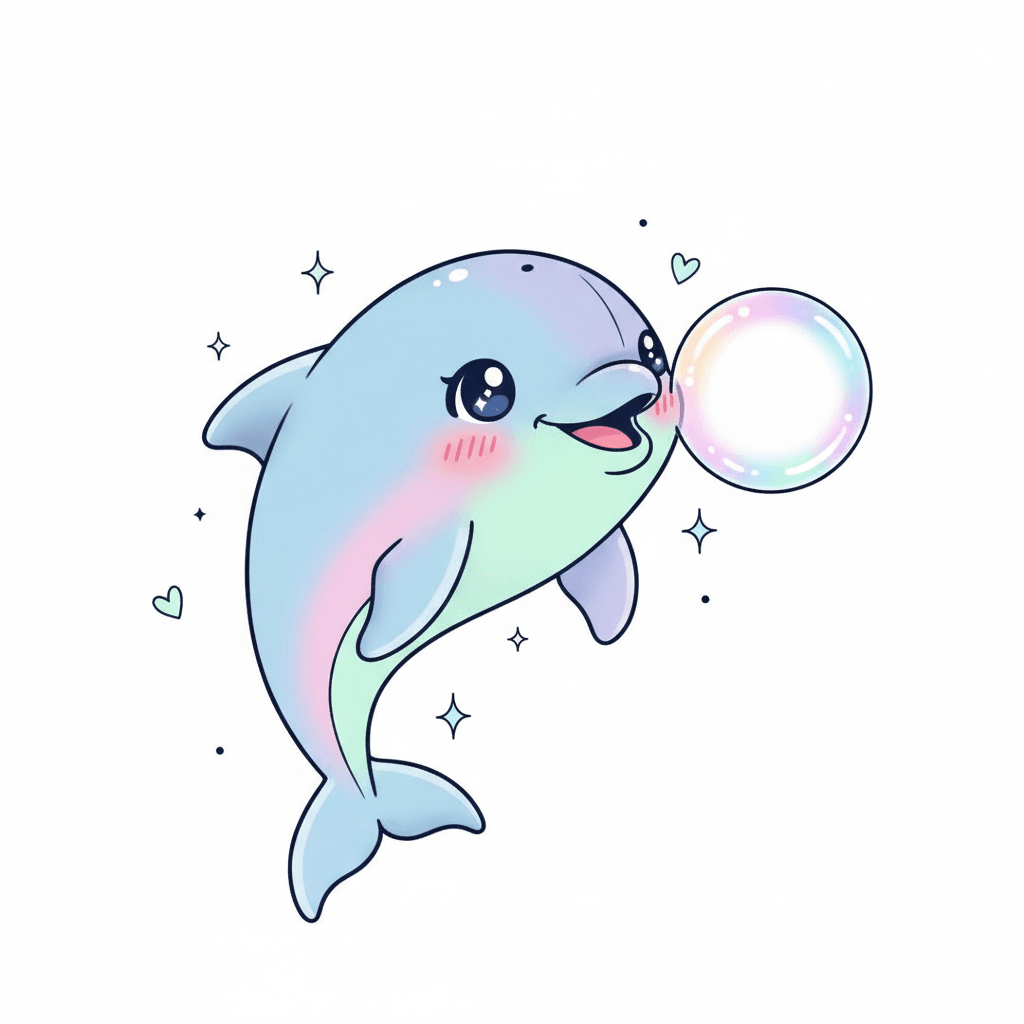 Dolphin Creating Bubble Ring - medium cartoon drawing idea for animals