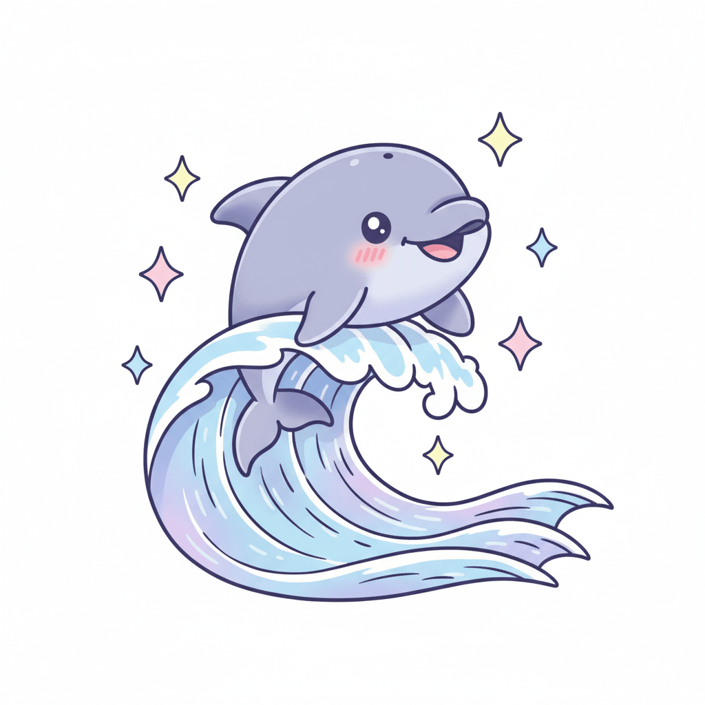 Dolphin Surfing A Wave - medium cartoon drawing idea for animals