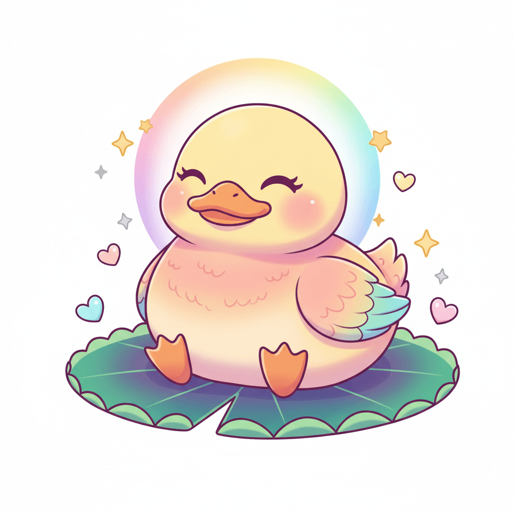 Duck Meditating On A Lily Pad - hard cartoon drawing idea for animals