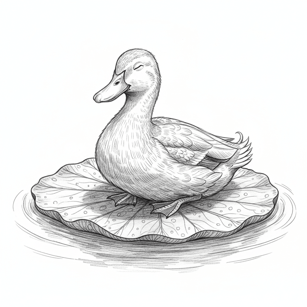 Duck Meditating On Lily Pad - hard sketch drawing idea for animals