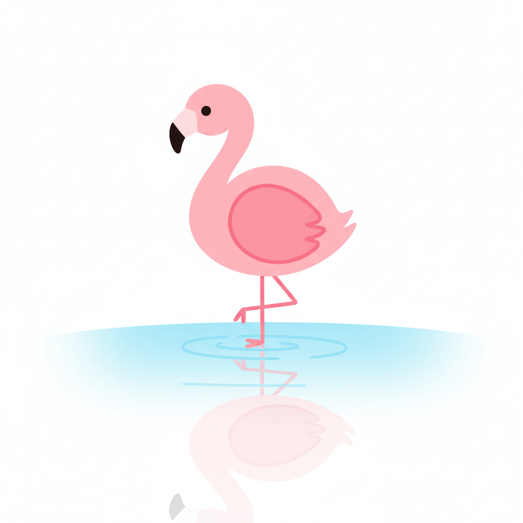 Flamingo Reflected In Calm Water - easy cartoon drawing idea for animals