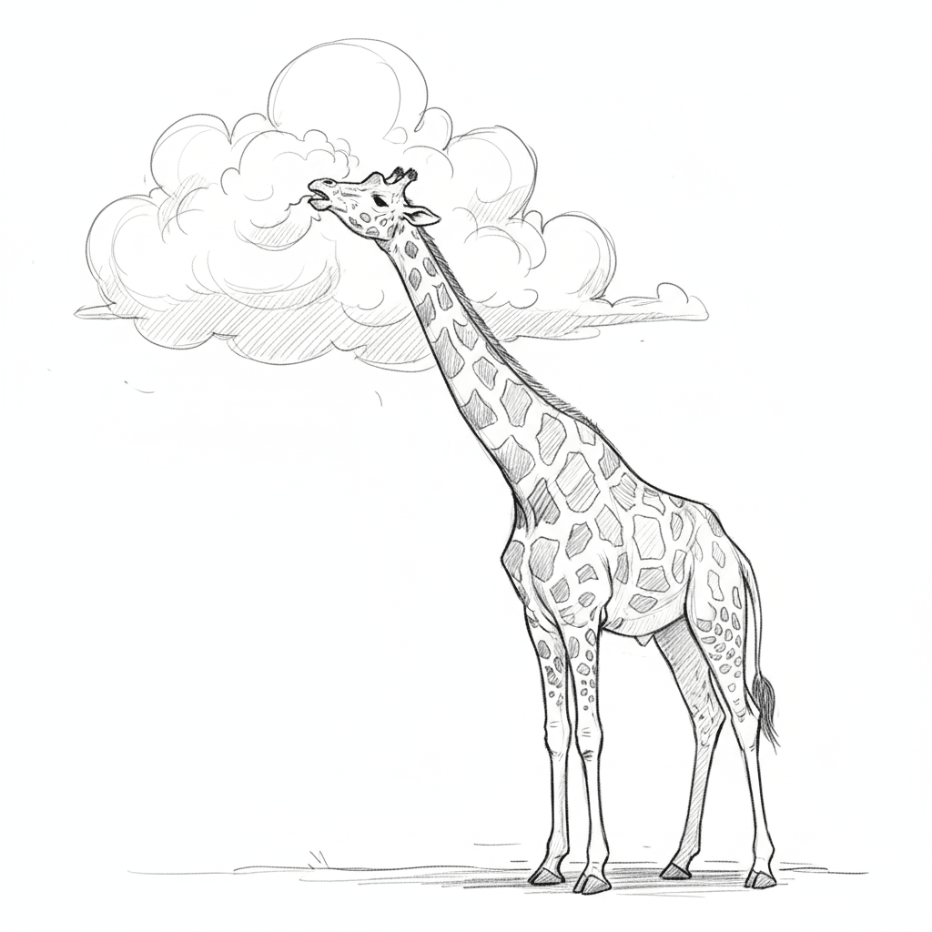 Giraffe Eating A Cloud - medium sketch drawing idea for animals