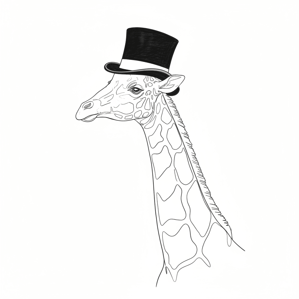 Giraffe Wearing A Top Hat - easy sketch drawing idea for animals