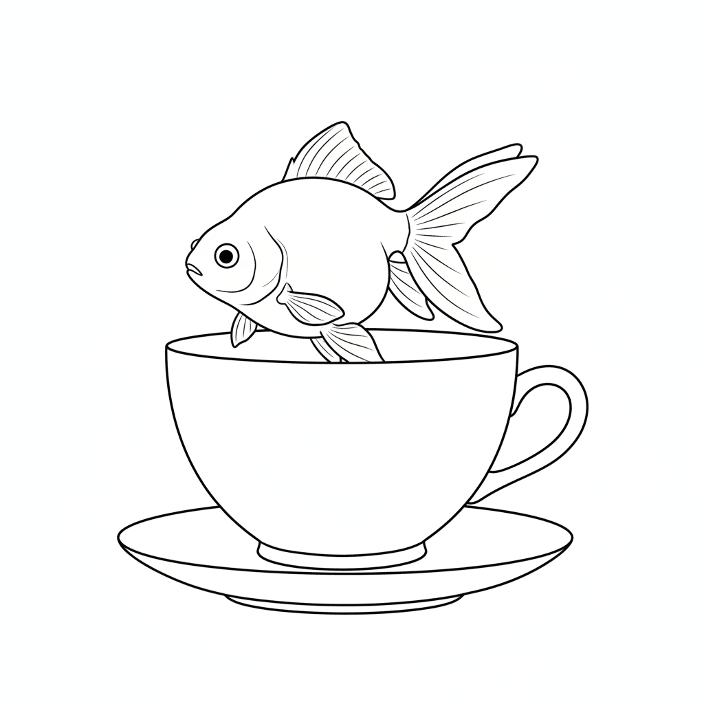 Goldfish In A Teacup - easy sketch drawing idea for animals