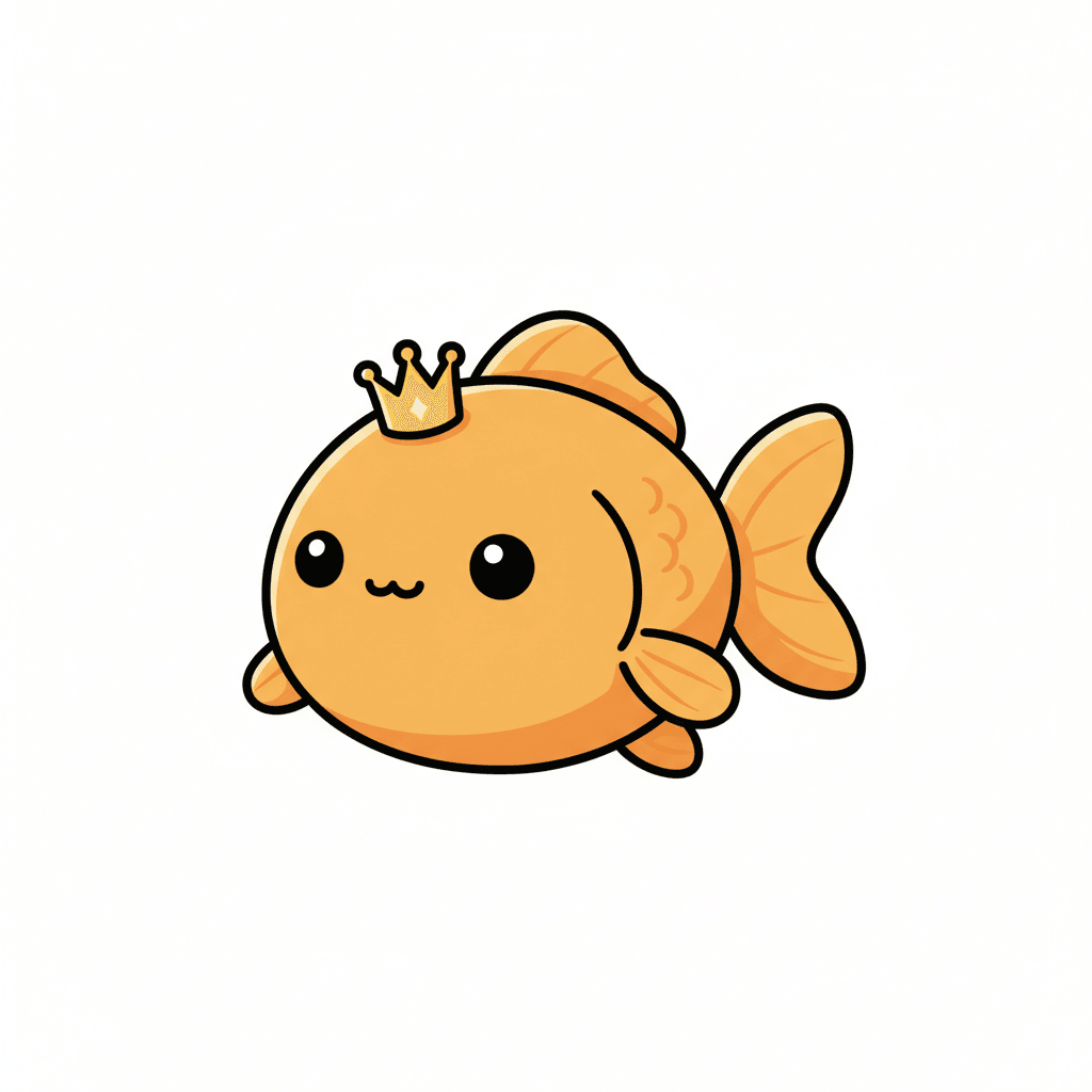 Goldfish Wearing A Tiny Crown - easy cartoon drawing idea for animals