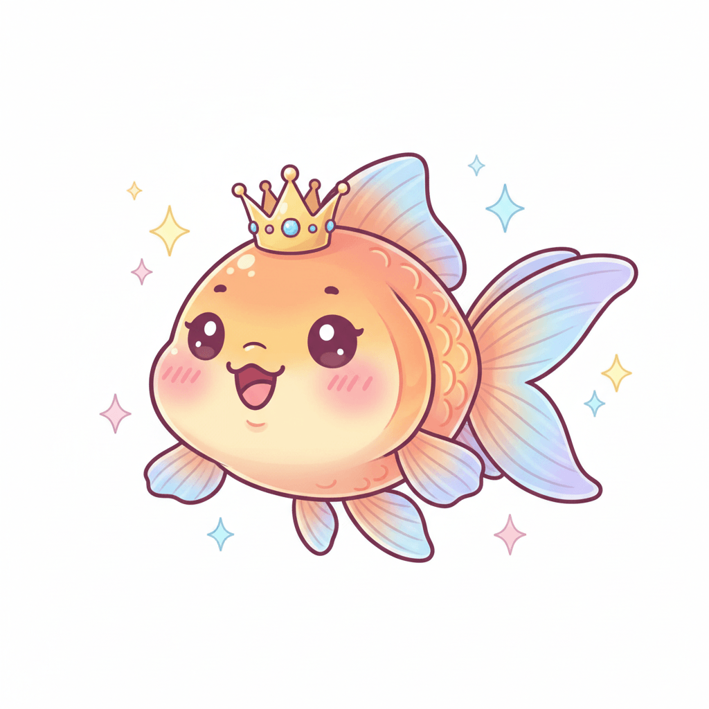 Goldfish Wearing A Tiny Crown - medium cartoon drawing idea for animals