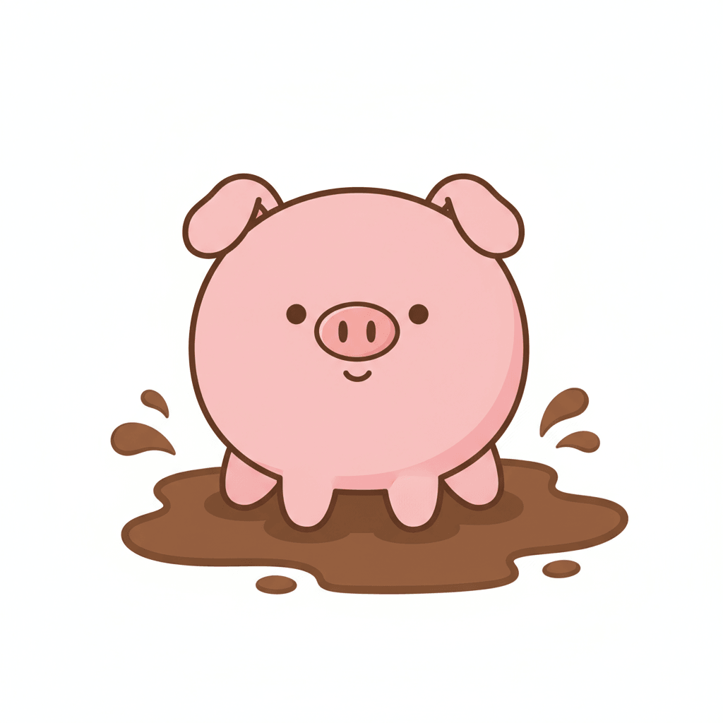 Happy Pig Splashing In Mud - easy cartoon drawing idea for animals
