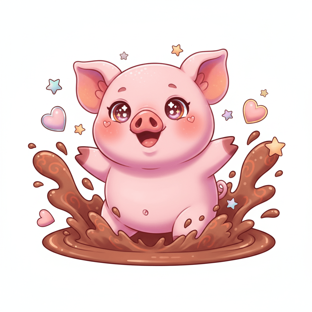 Happy Pig Splashing In Mud - hard cartoon drawing idea for animals