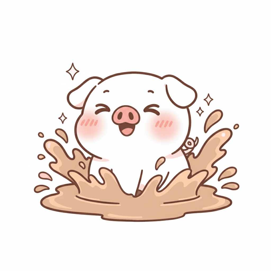Happy Pig Splashing In Mud - medium cartoon drawing idea for animals