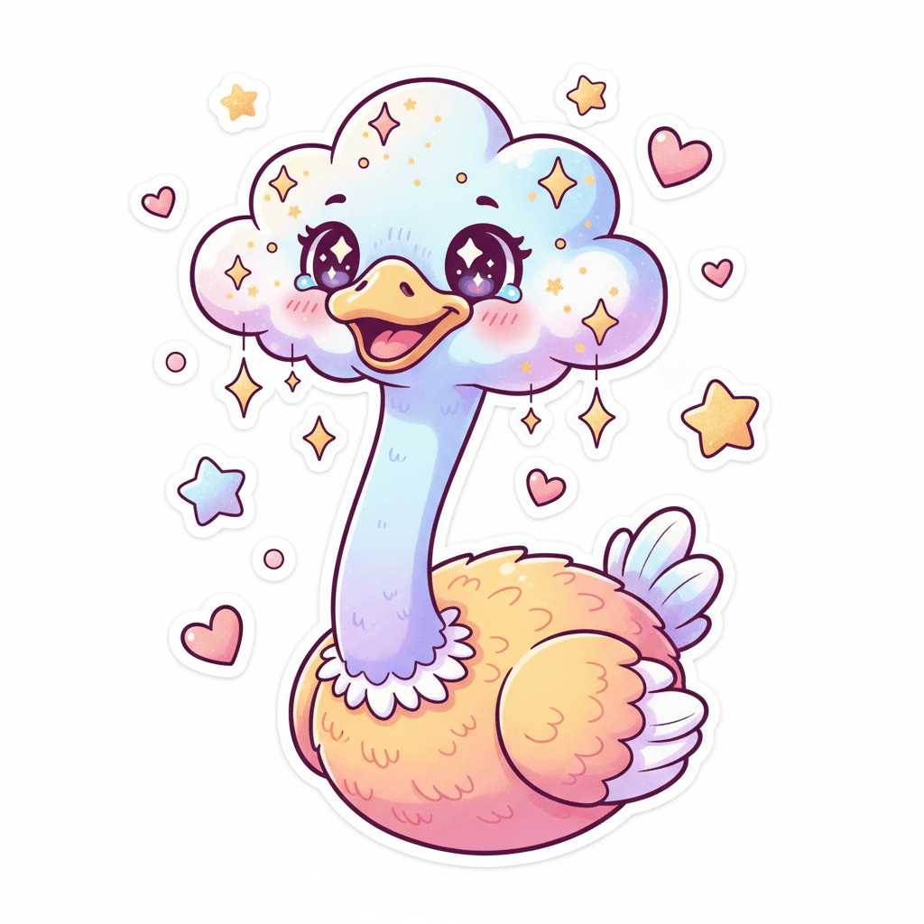 Ostrich With Head In Cloud - hard cartoon drawing idea for animals