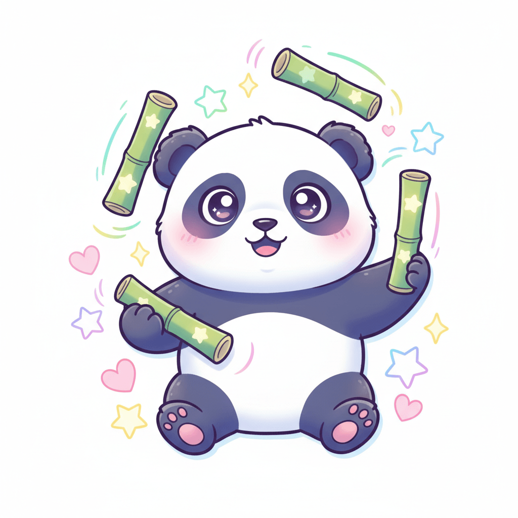 Panda Juggling Bamboo Sticks - hard cartoon drawing idea for animals