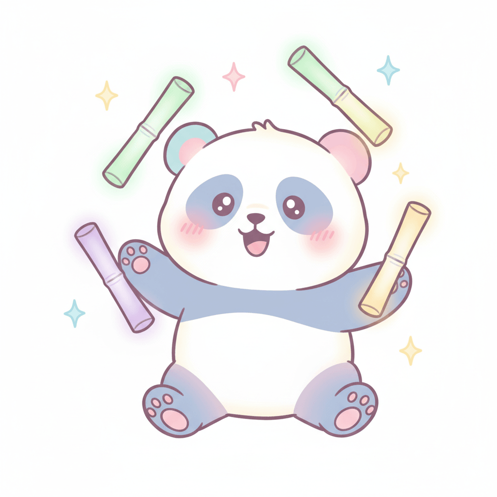 Panda Juggling Bamboo Sticks - medium cartoon drawing idea for animals