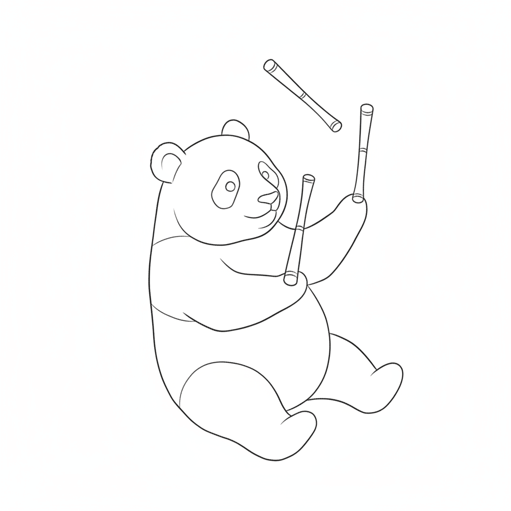 Panda Juggling Bamboo Sticks - easy sketch drawing idea for animals
